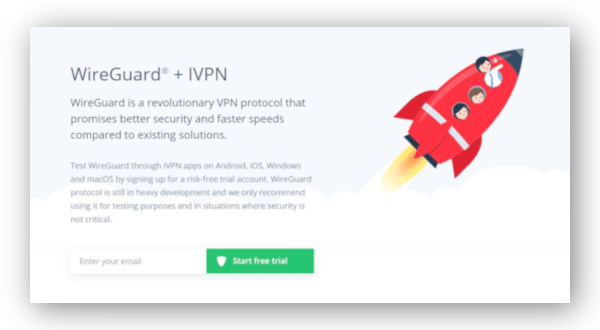 Marknadsföring på IVPN: s webbplats och talar om dess WireGuard-implementering