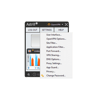 Снимка на екрана със настройки на Astrill в нашия преглед на Astrill VPN