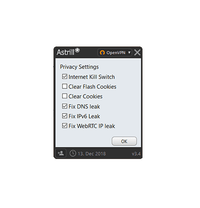 צילום מסך של רשימת ההגדרות של Astrill בסקירת VPN של Astrill שלנו