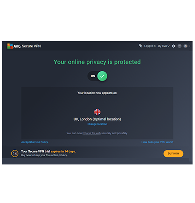 AVG Secure VPN App Connected 스크린 샷