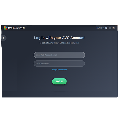 Captura de tela do logon do aplicativo AVG Secure VPN