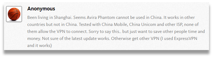Posnetek zaslona komentarja na uporabniških forumih Avira Phantom