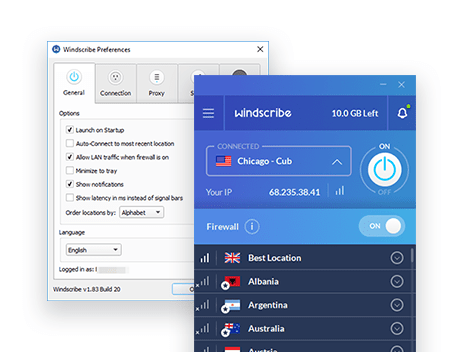 Windscribe Schermate desktop gratuite