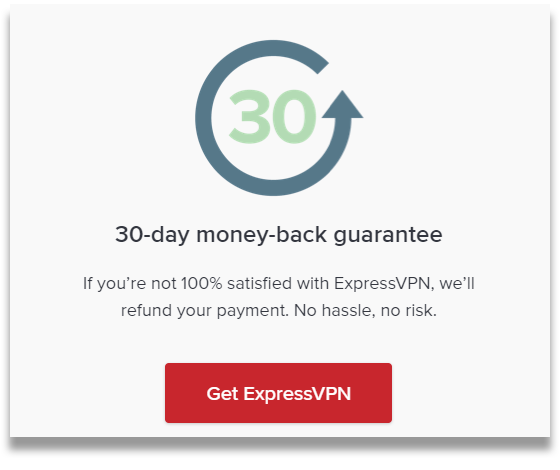 ExpressVPN web sitesinde para iade garantisinin ekran görüntüsü