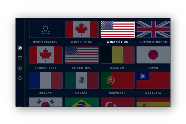 Снимка на екрана на VPN приложението Firestick на Windscribe
