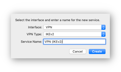 Στιγμιότυπο οθόνης των ρυθμίσεων VPN του MacOS