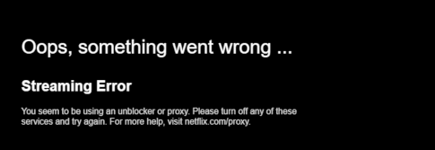 Skærmbillede af Netflix fejlmeddelelse
