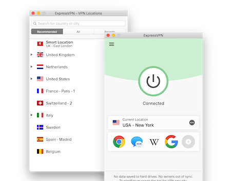 Zrzuty ekranu aplikacji ExpressVPN dla systemu MacOS