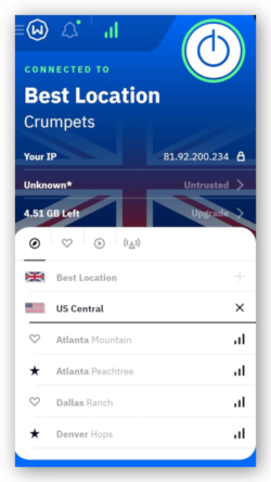 Bildschirmfoto von Windscribe Free Android App