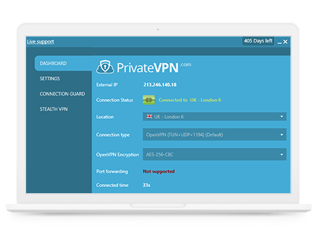 Windows 데스크탑의 PrivateVPN 앱