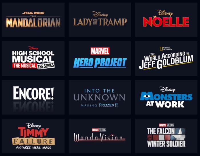 Screenshot einer Auswahl von Disney + Inhalten