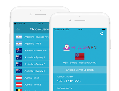 Screenshot aplikace PrivateVPN pro mobilní aplikace