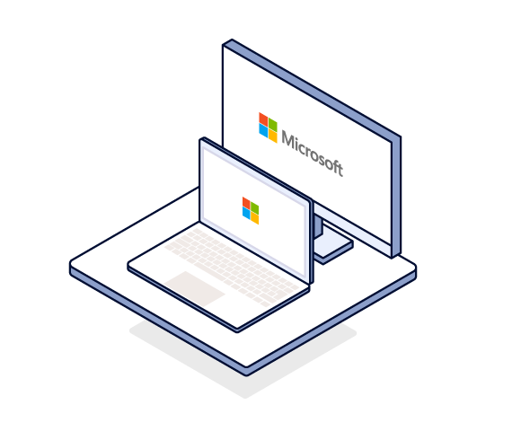 Илюстрация на лаптоп и настолен компютър на Microsoft Windows