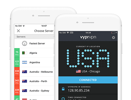 Captura de pantalla de la aplicación móvil de VyprVPN