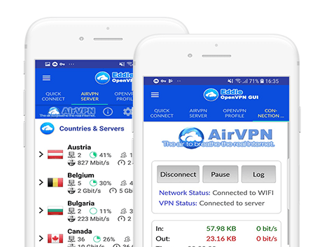 Screenshots von AirVPN-Mobilgeräten