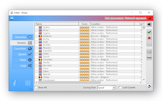 Screenshot aplikace Windows pro AirVPN