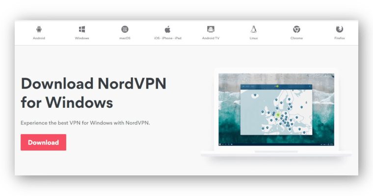 NordVPNダウンロードページのスクリーンショット