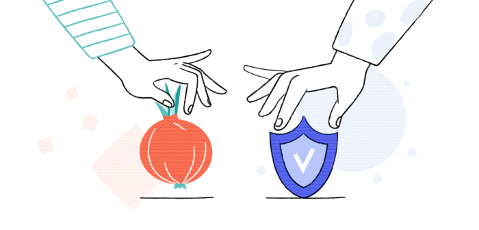 TorタマネギとVPNシールドを選択する2つの手を示す図。