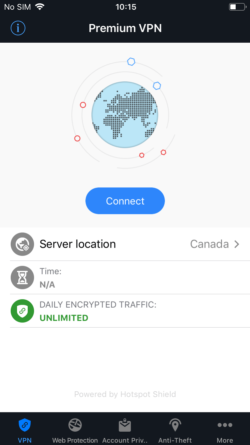 Cuplikan layar aplikasi seluler Bitdefender VPN
