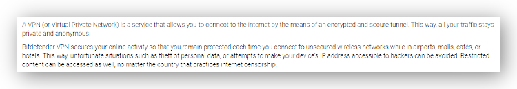 Uma captura de tela das Perguntas frequentes da VPN Bitdefender