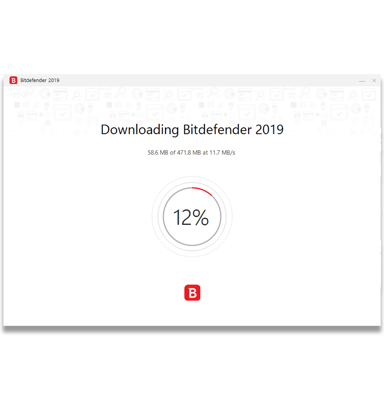 Captura de tela do processo de instalação do Bitdefender mostrando qual porcentagem do software foi baixada