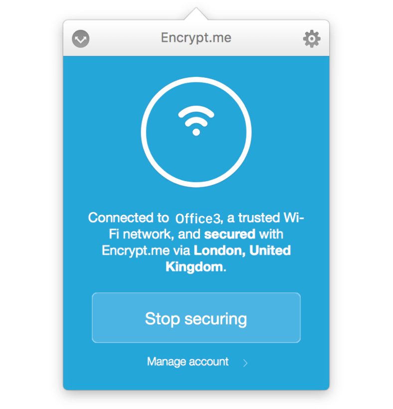Schermata di connessione sicura Encrypt.me