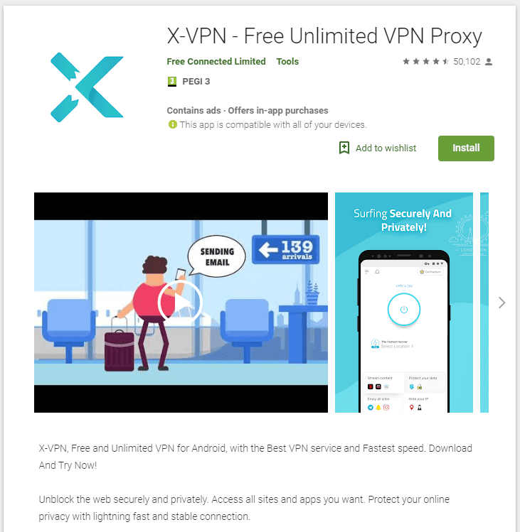 Posnetek zaslona Google Play X-VPN