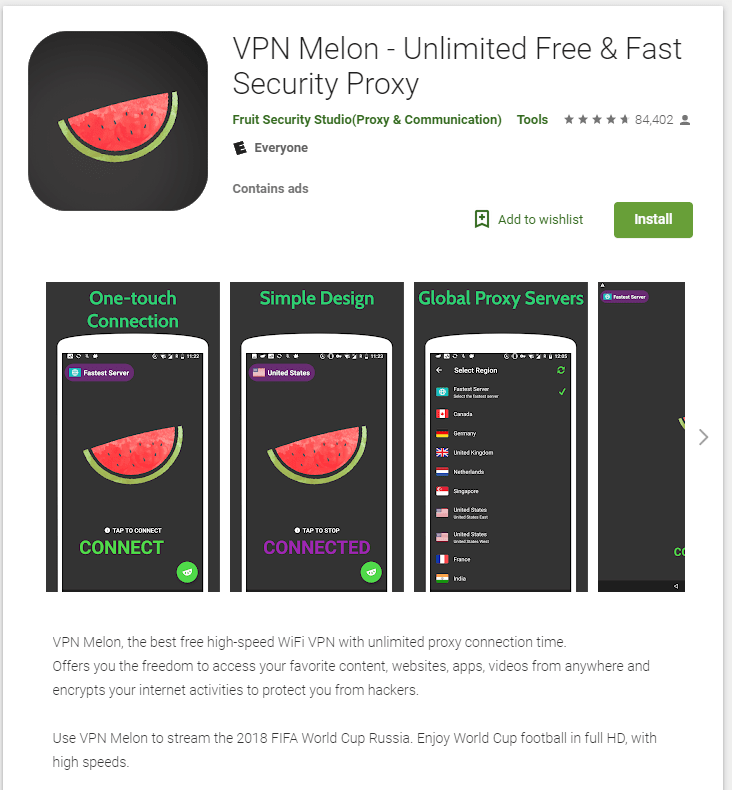 VPN Melon Google Play原始列表截图