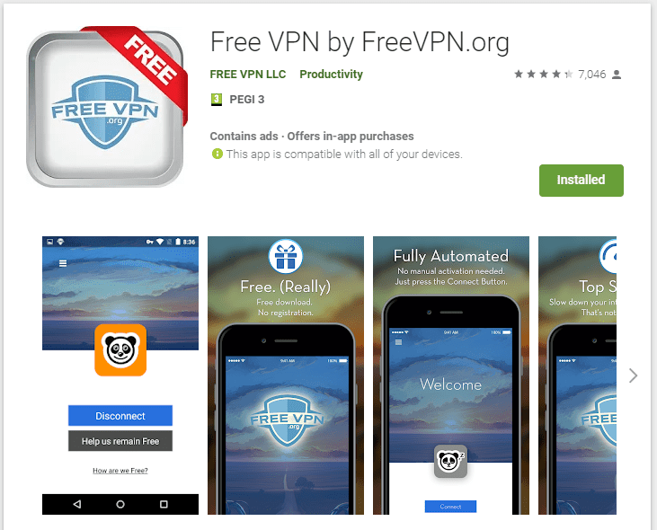 FreeVPN.org Google Play列表截图
