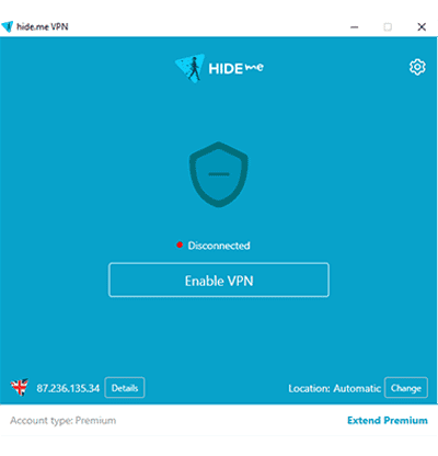 Скрийншот на основния изглед на Hide.me в нашия преглед на Hide.me VPN