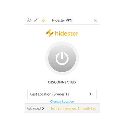 Pārskatā par Hidester VPN ir atvienots Hidester galvenais ekrāns.