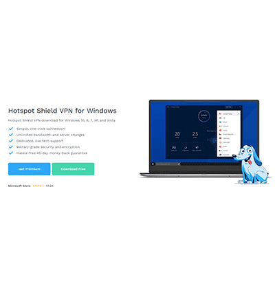 Ekrānuzņēmums no Hotspot Shield bezmaksas VPN Windows lejupielādes lapas