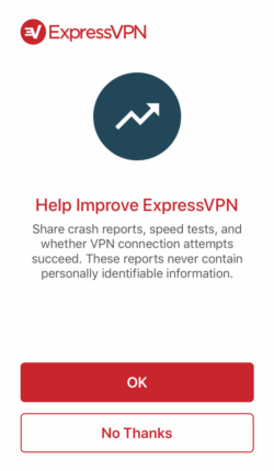 Снимок экрана статистики журнала сбоев приложения ExpressVPN для iOS