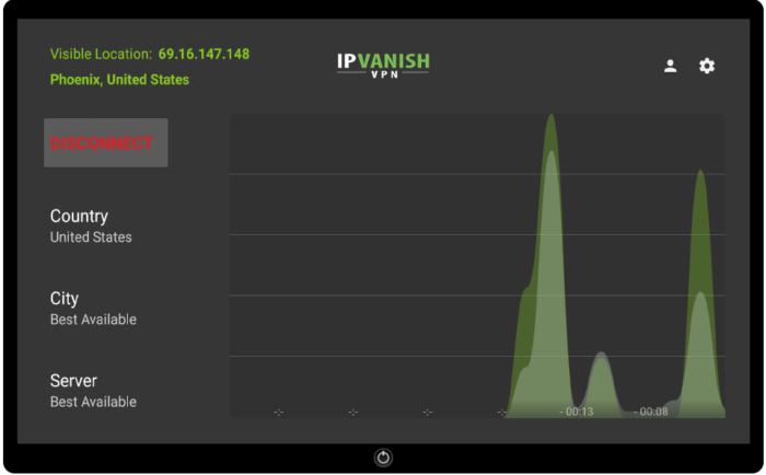 Снимок экрана домашнего экрана IPVanish на Amazon Fire TV Stick