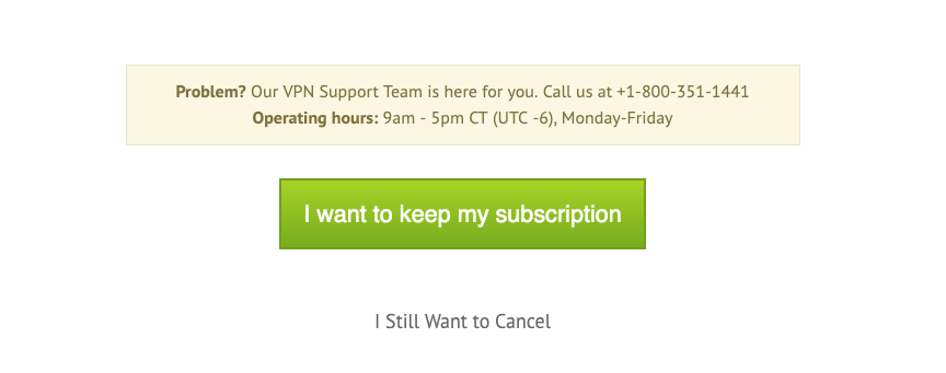 Screenshot stránky IPVanish Confirm Cancellation Page