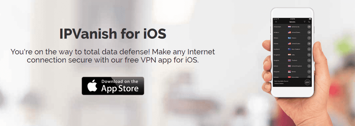 Скриншот страницы загрузки IPVanish iOS