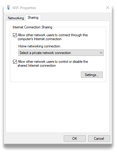Zrzut ekranu okna właściwości WiFi na PC