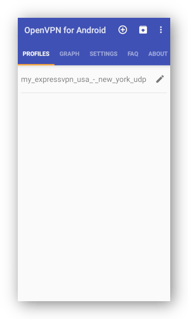Snímek obrazovky konfiguračního souboru ExpressVPN v OpenVPN pro úpravy aplikací pro Android