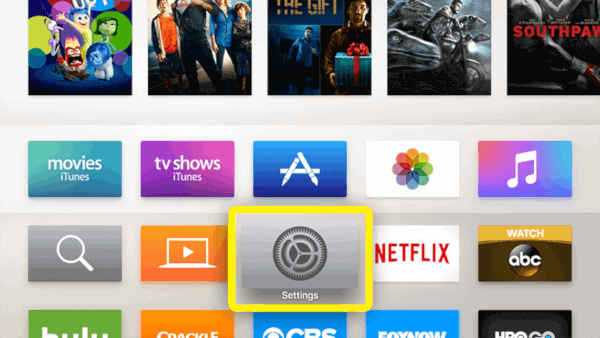 Снимок экрана главного меню Apple TV