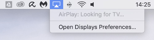 Mac-tietokoneessa sinun on valittava AirPlay-kuvake näytön yläosasta