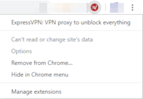 Näyttökuva ExpressVPN Chrome -laajennuksen poistamisesta