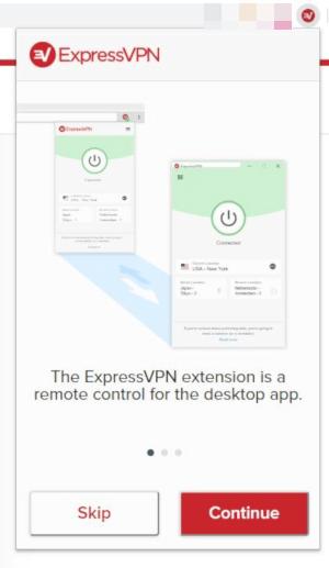 Captura de tela dos slides de introdução à extensão do ExpressVPN Chrome