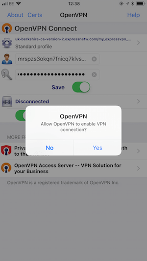 ExpressVPN iPhone OpenVPN memungkinkan koneksi