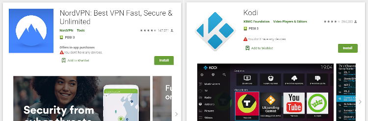 Google Play Store'daki bir VPN ve Kodi