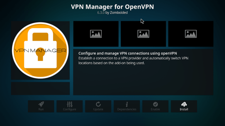 Suchen und installieren Sie den VPN Manager für OpenVPN
