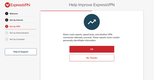 Captura de pantalla de la pantalla de informes de fallas de ExpressVPN en el enrutador