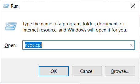 Windows 실행 상자의 스크린 샷