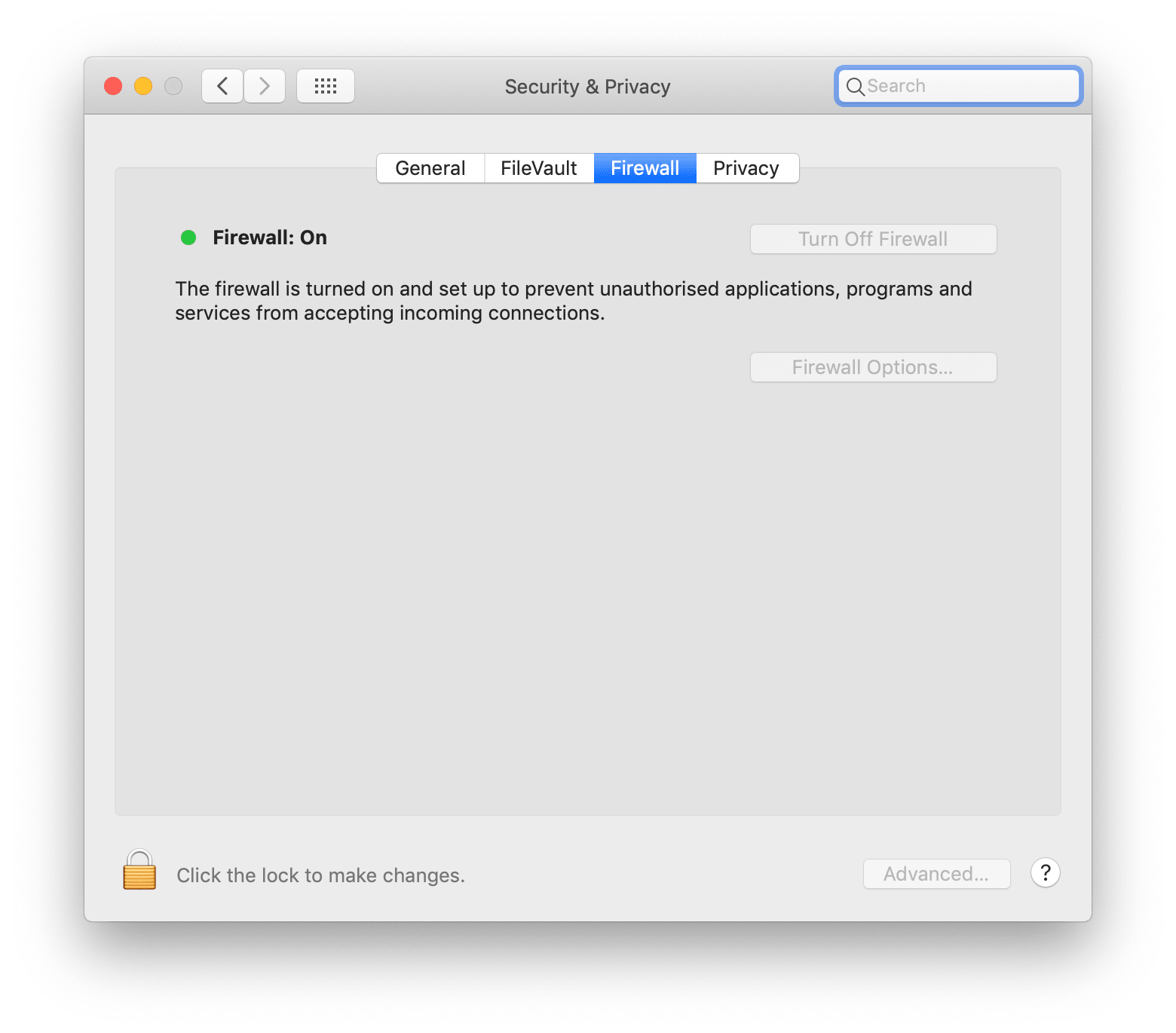 Tangkapan skrin bagaimana untuk mengaktifkan firewall pada Mac