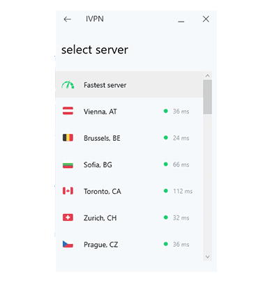 Elenco dei server IVPN nella nostra recensione VPN IVPN