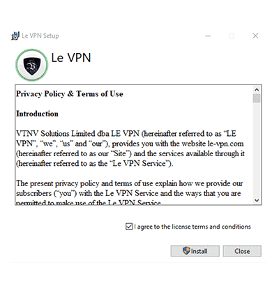 Capture d'écran des conditions générales du VPN dans notre revue Le VPN